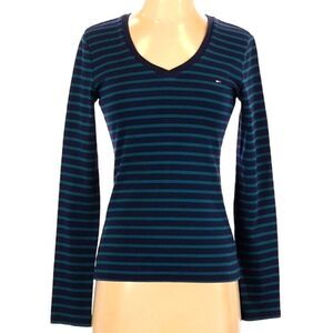 Tommy Hilfiger Blue Striped Long Sleeve Soft Blouse Size S
